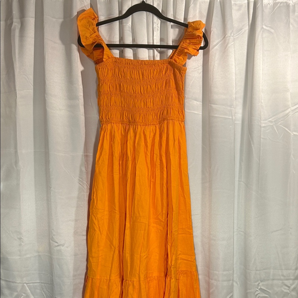 Vibrant Orange Maxi Dress with Ruffled Sleeves